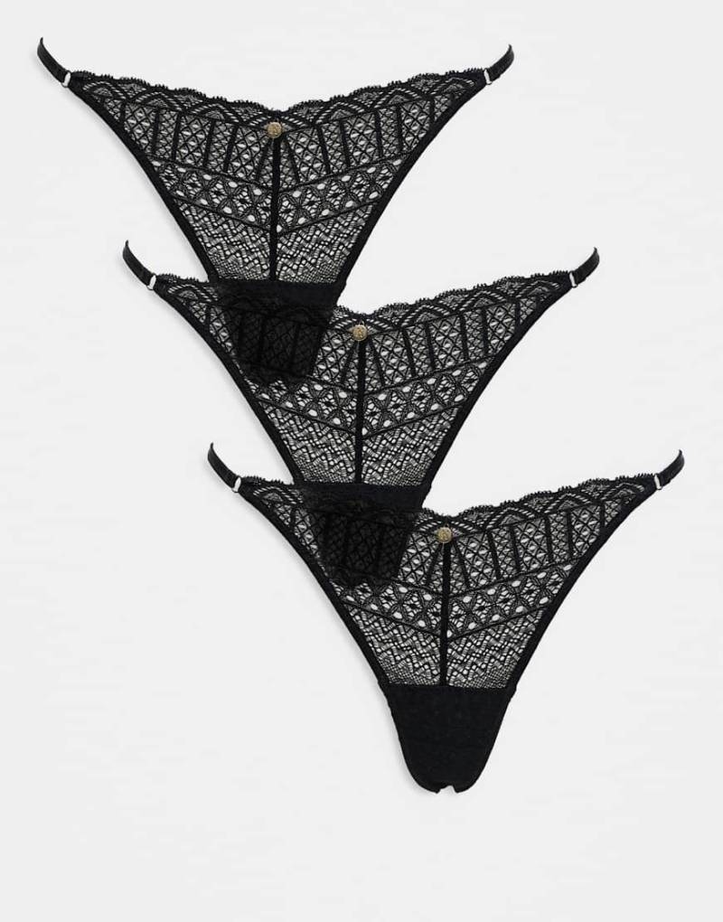 KBX - 3er-Pack Stringtanga aus Spitze in Schwarz von KBX