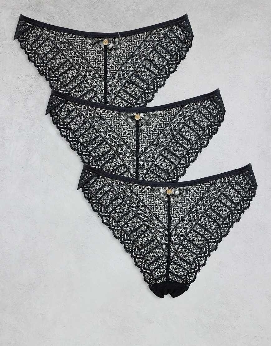 KBX - 3er-Pack Unterhosen aus Spitze in Schwarz mit hohem Beinausschnitt KBX - 3er-Pack Unterhosen aus Spitze in Schwarz mit hohem Beinausschnitt von KBX