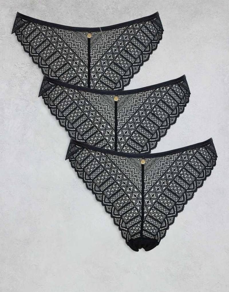 KBX - 3er-Pack Unterhosen aus Spitze in Schwarz mit hohem Beinausschnitt von KBX