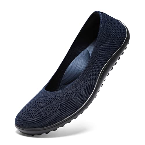 KBZone Flache Ballerinas für Damen, breite Zehenbox, bequeme Wanderschuhe, Dunkelblau, 39.5 EU Weit von KBZone