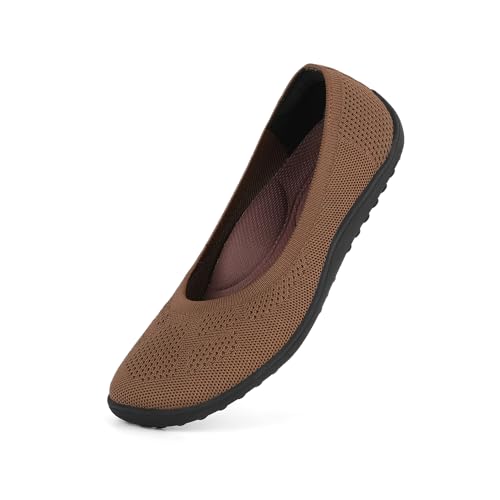 KBZone Flache Ballerinas für Damen, breite Zehenbox, bequeme Wanderschuhe, Dunkelbraun, 37.5 EU Weit von KBZone