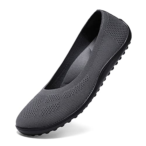 KBZone Flache Ballerinas für Damen, breite Zehenbox, bequeme Wanderschuhe, grau dunkel, 39.5 EU Weit von KBZone