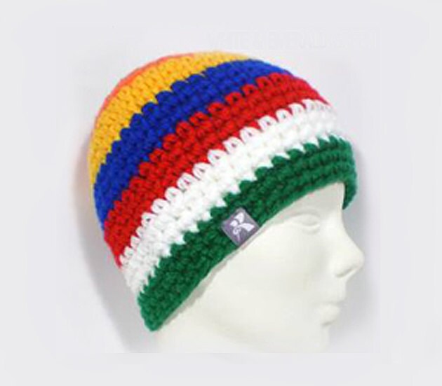 Classic Fit Beanie -Orange, Gelb, Blau, Rot, Grün Und Weiß Stripey Gehäkelte Wintermütze Snowboard Ski Surf Skate von KBeanies