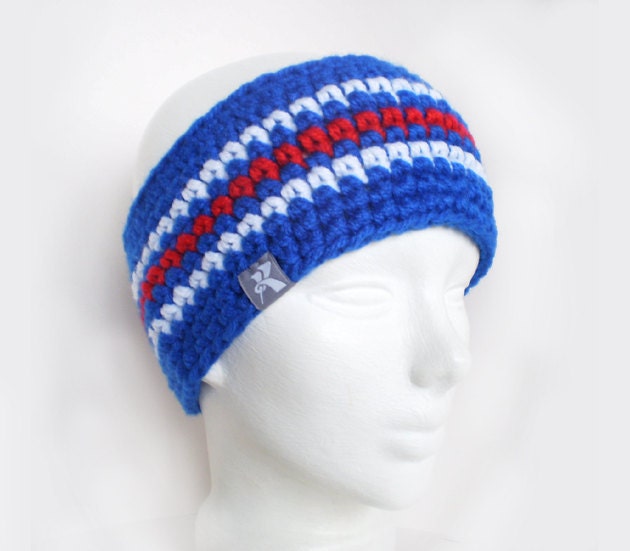 Haarband - Blau, Rot & Weiß Häkeln Winter Band Snowboard Ski Surf Skate von KBeanies