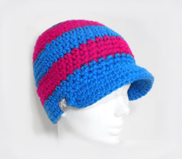 Spitzen Beanie - Helles Blau & Dunkle Heißen Rosa Häkeln Winter Peak Schiebermütze Hut Snowboard Ski Surf Skate von KBeanies