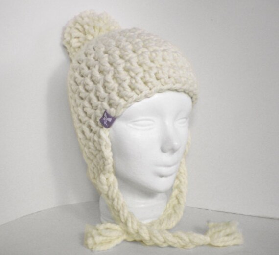 Super Chunky Creme Off Weiß Quaste Bommel Beanie Mütze Ski Schnee Skate-Surf von KBeanies