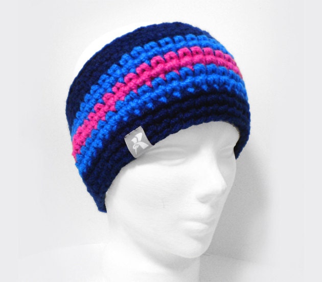 stirnband - Marine, Leuchtend Blau & Heißen Neonpink Häkeln Winter Band Snowboard Ski Surf Skate von KBeanies