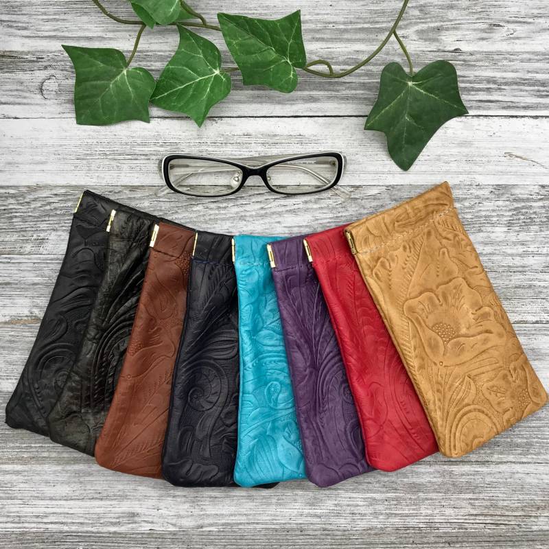 Florale Leder Brillenetuis, Brillenhalter, Made in Usa von KBellumLeatherDesign