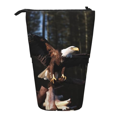 KCGSDEGV 3D Weißkopfseeadler Drucke Stehend Erweiterbar Federmäppchen Organizer für Schulstifte, Make-up & Reisen für Studenten & Künstler, Schwarz , Einheitsgröße, Schulranzen von KCGSDEGV