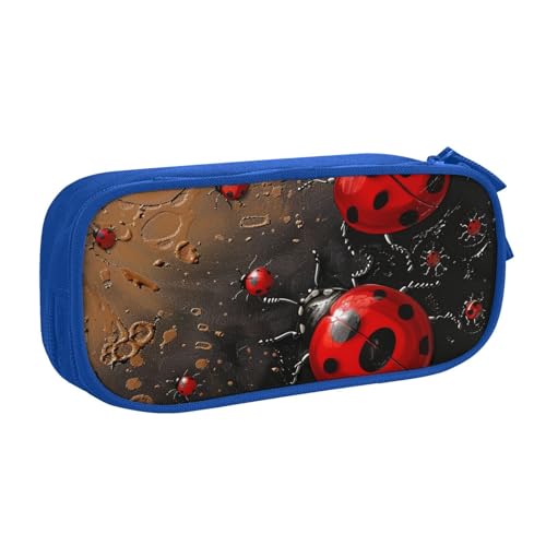 KCGSDEGV Art Ladybug Tracks Federmäppchen für Schule, Mädchen, Jungen, großes Fassungsvermögen, niedliches Federmäppchen, Schreibwaren-Organizer, Box, schwarz, blau, Einheitsgröße, Schulranzen von KCGSDEGV