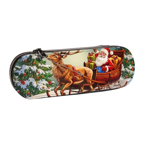 KCGSDEGV Bedrucktes Federmäppchen mit Aufschrift "Merry Christmas Day" für Schule, Mädchen, Jungen, niedliches Leder-Federmäppchen mit Reißverschluss, Schreibwaren-Organizer-Box, Schwarz , von KCGSDEGV