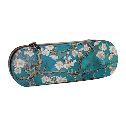 KCGSDEGV Bedrucktes Federmäppchen mit Mandelblütenmotiv für Schule, Mädchen, Jungen, niedliches Leder-Federmäppchen mit Reißverschluss, Schreibwaren-Organizer-Box, Schwarz , Einheitsgröße, Schulranzen von KCGSDEGV