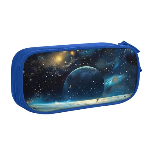 KCGSDEGV Bedrucktes Federmäppchen mit Mondsternen und Planeten, für Schule, Mädchen, Jungen, großes Fassungsvermögen, niedliches Federmäppchen, Schreibwaren-Organizer, Box, schwarz, blau, von KCGSDEGV