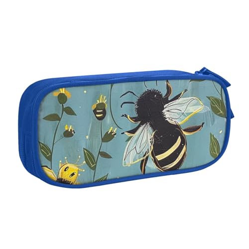 KCGSDEGV Bees at Work Bedrucktes Federmäppchen für Schule, Mädchen, Jungen, großes Fassungsvermögen, niedliches Federmäppchen, Schreibwaren-Organizer, Box, schwarz, blau, Einheitsgröße, Schulranzen von KCGSDEGV