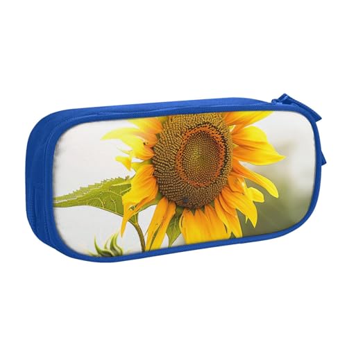 KCGSDEGV Bloom Federmäppchen mit Sonnenblumen-Motiv, bedruckt, für Schule, Mädchen, Jungen, großes Fassungsvermögen, niedliches Federmäppchen, Schreibwaren-Organizer, Box, schwarz, blau, von KCGSDEGV