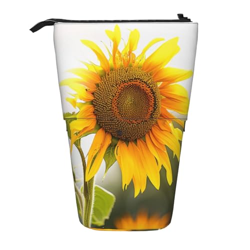 KCGSDEGV Bloom Sunflower Prints Stehendes erweiterbares Federmäppchen Organizer für Schulstifte, Make-up & Reisen für Studenten & Künstler, Schwarz , Einheitsgröße, Schulranzen von KCGSDEGV