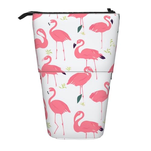 KCGSDEGV Cartoon-Flamingo-Muster, stehend, erweiterbar, Federmäppchen, Organizer für Schulstifte, Make-up und Reisen, für Studenten und Künstler, Schwarz , Einheitsgröße, Schulranzen von KCGSDEGV