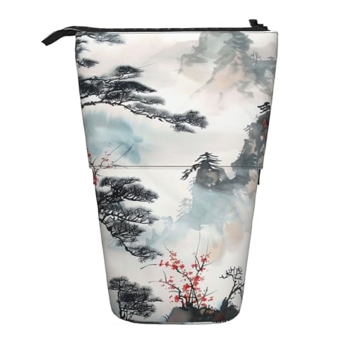 KCGSDEGV Chinesische Landschaftsmalerei-Drucke, stehend, erweiterbar, Federmäppchen, Organizer für Schulstifte, Make-up und Reisen, für Studenten und Künstler, Schwarz , Einheitsgröße, Schulranzen von KCGSDEGV