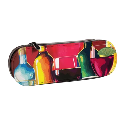 KCGSDEGV Cocktailgläser und Weinflaschen, bedrucktes Federmäppchen für Schule, Mädchen, Jungen, niedliches Leder-Federmäppchen mit Reißverschluss, Schreibwaren-Organizer-Box, Schwarz , Einheitsgröße, von KCGSDEGV