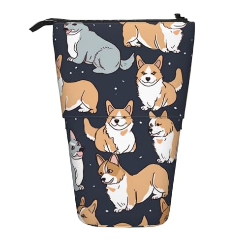 KCGSDEGV Corgi Pattern Prints Stehendes erweiterbares Federmäppchen Organizer für Schulstifte, Make-up & Reisen für Studenten & Künstler, Schwarz , Einheitsgröße, Schulranzen von KCGSDEGV