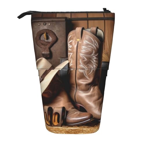 KCGSDEGV Cowboy schwarzer Hut Westernstiefel Drucke Stehend Erweiterbar Federmäppchen Organizer für Schulstifte, Make-up & Reisen für Studenten & Künstler, Schwarz , Einheitsgröße, Schulranzen von KCGSDEGV
