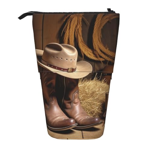 KCGSDEGV Cowboyhut Westernstiefel Drucke Stehend Erweiterbar Federmäppchen Organizer für Schulstifte, Make-up & Reisen für Studenten & Künstler, Schwarz , Einheitsgröße, Schulranzen von KCGSDEGV