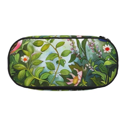 KCGSDEGV Federmäppchen, Motiv: Garten mit Vögeln und Blumen, Schreibwaren-Organizer, Stifttasche, Make-up-Tasche für Reisen, Schule, Arbeit, Schwarz , Einheitsgröße, Schulranzen von KCGSDEGV