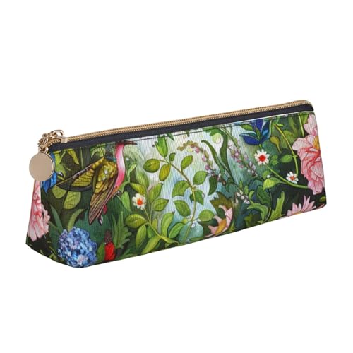 KCGSDEGV Federmäppchen, Motiv: Garten mit Vögeln und Blumen, bedruckt, dreieckig, niedliches Leder-Federmäppchen, Stifteetui, Schreibwaren-Organizer, Box für Schule, Mädchen, Jungen, weiß, von KCGSDEGV
