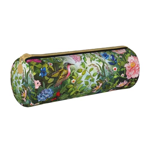 KCGSDEGV Federmäppchen, Motiv: Garten mit Vögeln und Blumen, bedruckt, rund, niedliches Leder-Federmäppchen, Stifteetui, Schreibwaren-Organizer, Box für Schule, Mädchen, Jungen, weiß, Einheitsgröße, von KCGSDEGV