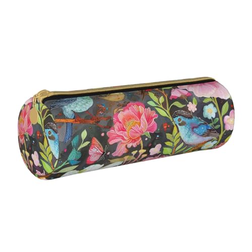 KCGSDEGV Federmäppchen, Motiv: Garten mit Vogel und Blume, rund, niedliches Leder-Federmäppchen, Stifteetui, Schreibwaren-Organizer, Box für Schule, Mädchen, Jungen, weiß, Einheitsgröße, Schulranzen von KCGSDEGV
