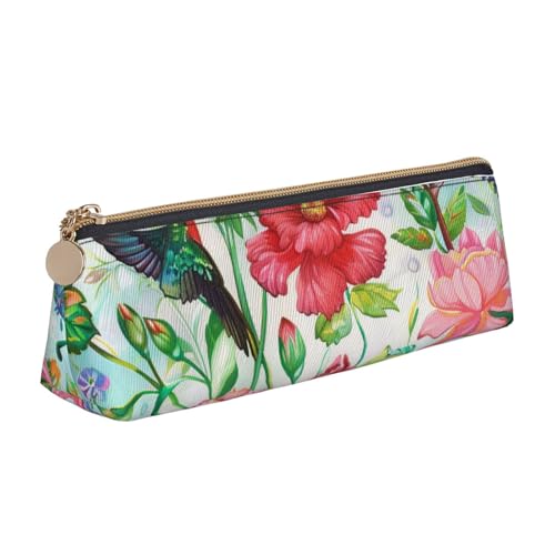 KCGSDEGV Federmäppchen, Motiv: Garten mit Vogel und Blumen, bedruckt, dreieckig, niedliches Leder-Federmäppchen, Stifteetui, Schreibwaren-Organizer, Box für Schule, Mädchen, Jungen, weiß, von KCGSDEGV