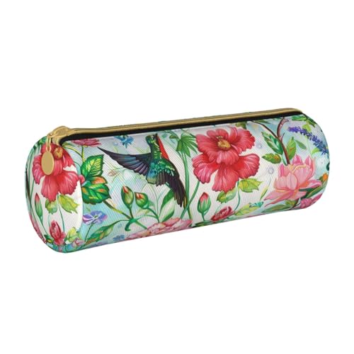 KCGSDEGV Federmäppchen, Motiv: Garten mit Vogel und Blumen, bedruckt, rund, niedliches Leder-Federmäppchen, Stifteetui, Schreibwaren-Organizer, Box für Schule, Mädchen, Jungen, weiß, Einheitsgröße, von KCGSDEGV
