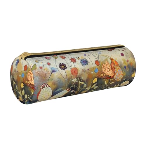 KCGSDEGV Federmäppchen, Motiv: Henne fliegende Schmetterlinge unter Blumen, bedruckt, rundes Federmäppchen, niedliches Leder-Federmäppchen, Stiftetasche, Halter, Schreibwaren-Organizer, Box für von KCGSDEGV