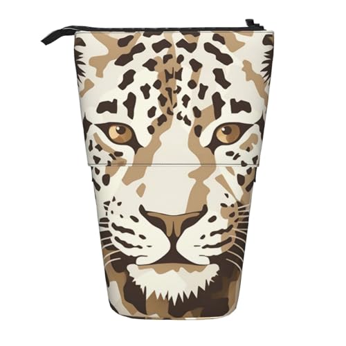 KCGSDEGV Federmäppchen, braunes Muster, Leopardenmuster, Stehend, erweiterbar, Organizer für Schule, Stifte, Make-up und Reisen, für Studenten und Künstler, Schwarz , Einheitsgröße, Schulranzen von KCGSDEGV