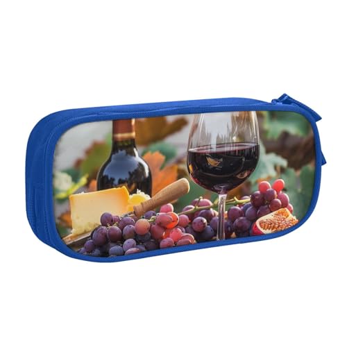 KCGSDEGV Federmäppchen aus Holz, Motiv: Rotwein-Galssen und Trauben mit bedrucktem Holz, für Schule, Mädchen, Jungen, großes Fassungsvermögen, niedliches Federmäppchen, Schreibwaren-Organizer, von KCGSDEGV