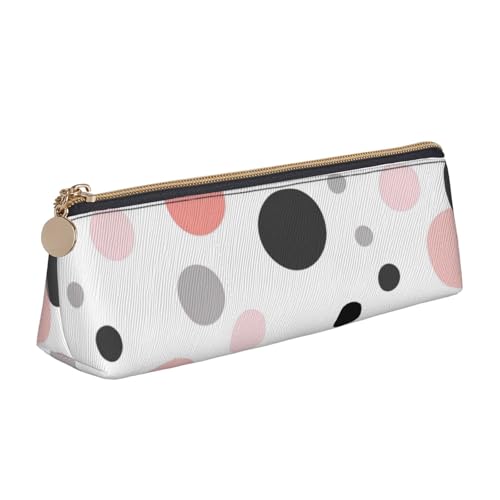 KCGSDEGV Federmäppchen aus Leder, mit modernem Punktemuster, bedruckt, dreieckig, niedliches Leder-Federmäppchen, Stifteetui, Schreibwaren-Organizer, Box für Schule, Mädchen, Jungen, weiß, von KCGSDEGV