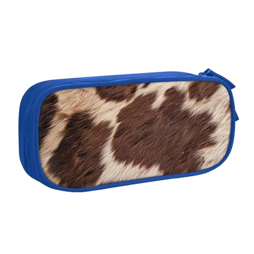 KCGSDEGV Federmäppchen aus braunem Rindsleder, bedruckt, für Schule, Mädchen, Jungen, großes Fassungsvermögen, niedliches Federmäppchen, Schreibwaren-Organizer, Box, schwarz, blau, Einheitsgröße, von KCGSDEGV
