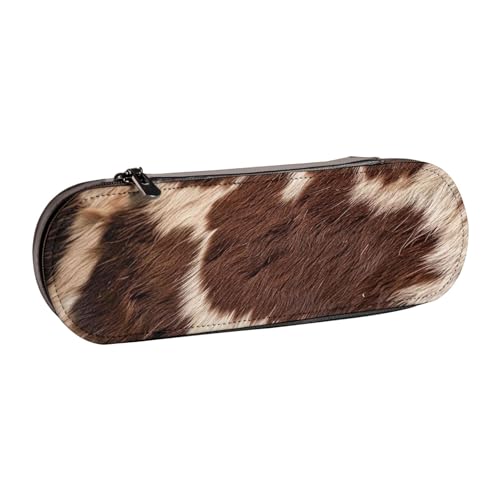 KCGSDEGV Federmäppchen aus braunem Rindsleder, bedruckt, für Schule, Mädchen, Jungen, niedliches Leder-Federmäppchen mit Reißverschluss, Schreibwaren-Organizer-Box, Schwarz , Einheitsgröße, von KCGSDEGV