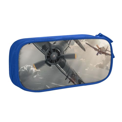 KCGSDEGV Federmäppchen aus dem 2. Weltkrieg mit Flugzeugmotiv, bedruckt, für Schule, Mädchen, Jungen, großes Fassungsvermögen, niedliches Federmäppchen, Schreibwaren-Organizer, Box, schwarz, blau, von KCGSDEGV