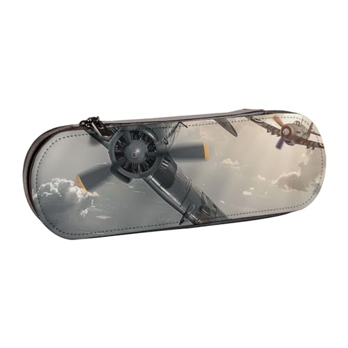 KCGSDEGV Federmäppchen aus dem 2. Weltkrieg mit Flugzeugmotiv, bedruckt, für Schule, Mädchen, Jungen, niedliches Leder-Federmäppchen mit Reißverschluss, Schreibwaren-Organizer-Box, Schwarz , von KCGSDEGV