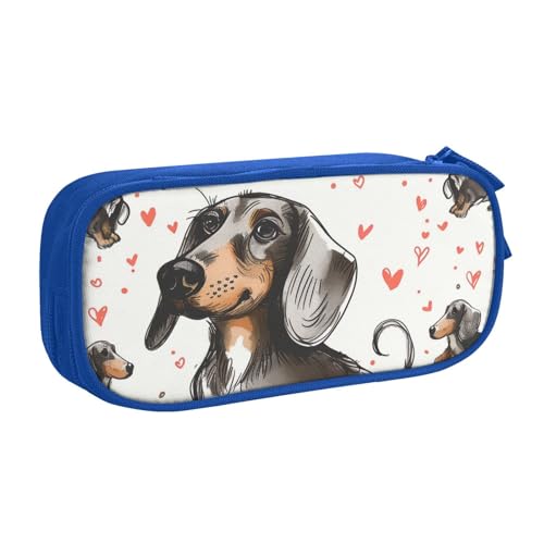 KCGSDEGV Federmäppchen mit Aufschrift "I Love My Dog Dachshunds" für Schule, Mädchen, Jungen, großes Fassungsvermögen, niedliches Federmäppchen, Schreibwaren-Organizer, Box, schwarz, blau, von KCGSDEGV