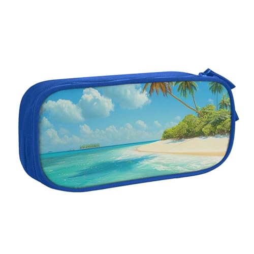 KCGSDEGV Federmäppchen mit Aufschrift "Island with Sandy Beach and Palme", für Schule, Mädchen, Jungen, großes Fassungsvermögen, niedliches Federmäppchen, Schreibwaren-Organizer, Box, Schwarz, blau, von KCGSDEGV