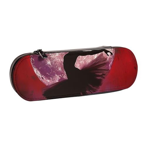 KCGSDEGV Federmäppchen mit Ballerina-Motiv, bedruckt, für Schule, Mädchen, Jungen, niedliches Leder-Federmäppchen mit Reißverschluss, Schreibwaren-Organizer-Box, Schwarz , Einheitsgröße, Schulranzen von KCGSDEGV