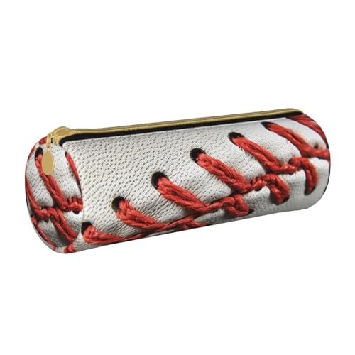 KCGSDEGV Federmäppchen mit Baseball-Spitze, bedruckt, rund, niedliches Leder-Federmäppchen, Stifteetui, Schreibwaren-Organizer, Box für Schule, Mädchen, Jungen, weiß, Einheitsgröße, Schulranzen von KCGSDEGV