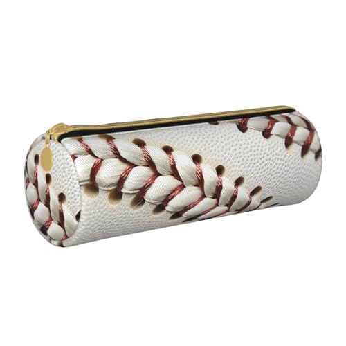 KCGSDEGV Federmäppchen mit Baseball-Spitze, bedruckt, rund, niedliches Leder-Federmäppchen, Stiftetasche, Schreibwaren-Organizer, Box für Schule, Mädchen, Jungen, weiß, Einheitsgröße, Schulranzen von KCGSDEGV