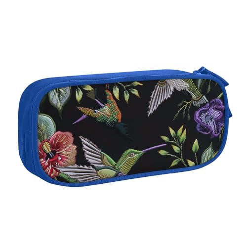KCGSDEGV Federmäppchen mit Blumen-Kolibri-Stickerei, bedrucktes Federmäppchen für Schule, Mädchen, Jungen, großes Fassungsvermögen, niedliches Federmäppchen, Schreibwaren-Organizer, Box, schwarz, von KCGSDEGV