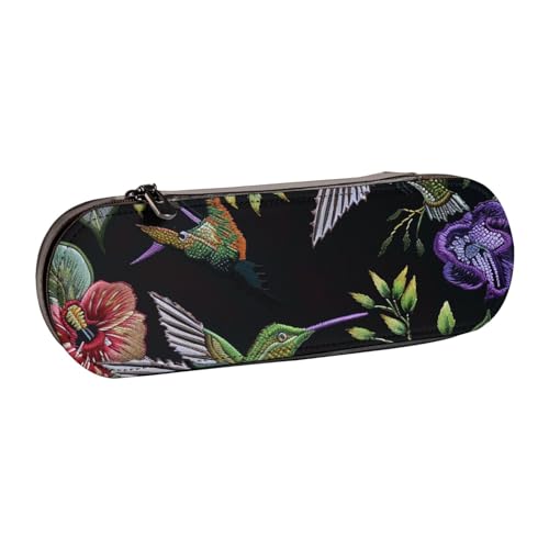 KCGSDEGV Federmäppchen mit Blumen-Kolibri-Stickerei, bedrucktes Federmäppchen für Schule, Mädchen, Jungen, niedliches Leder-Federmäppchen mit Reißverschluss, Schreibwaren-Organizer-Box, Schwarz , von KCGSDEGV