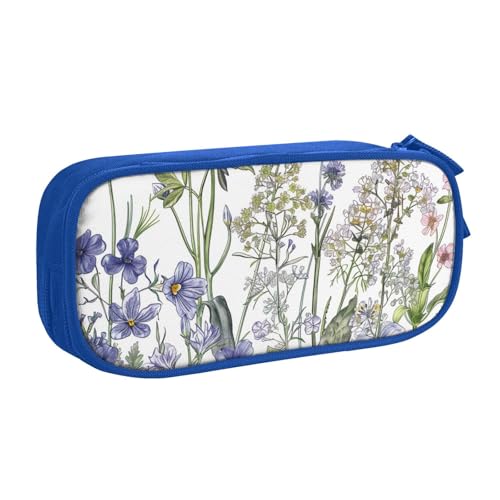 KCGSDEGV Federmäppchen mit Blumenkräutern und krautigen Pflanzen, bedruckt, für Schule, Mädchen, Jungen, großes Fassungsvermögen, niedliches Federmäppchen, Schreibwaren-Organizer, Box, schwarz, blau, von KCGSDEGV