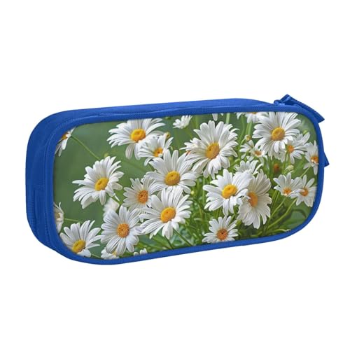 KCGSDEGV Federmäppchen mit Blumenmuster und Gänseblümchen, bedruckt, für Schule, Mädchen, Jungen, großes Fassungsvermögen, niedliches Federmäppchen, Schreibwaren-Organizer, Box, schwarz, blau, von KCGSDEGV
