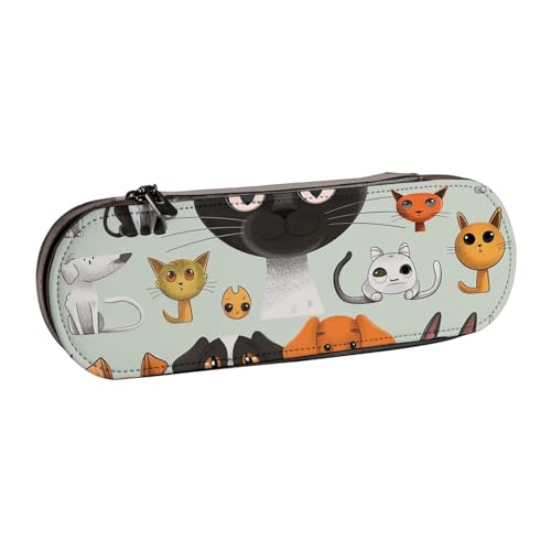 KCGSDEGV Federmäppchen mit Cartoon-Katzen- und Hundemotiv für Schule, Mädchen, Jungen, niedliches Leder-Federmäppchen mit Reißverschluss, Schreibwaren-Organizer-Box, Schwarz , Einheitsgröße, von KCGSDEGV